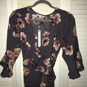 Deep Plum Floral Midi Wrap Dress